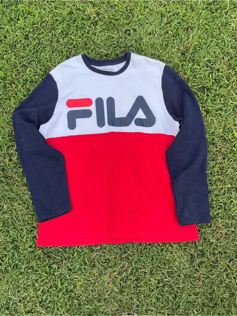 Fila Long Sleeve Colorblock Tee in Red, White & Navy
